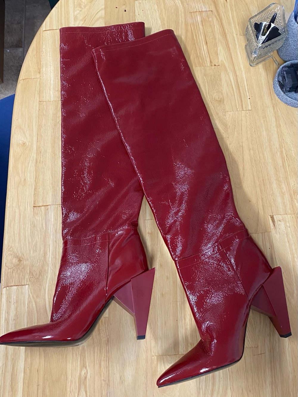 Zara Red Patent Over-the-Knee Pointed Toe Boots